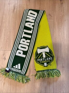 Adidas Portland Timbers Knit Scarf in Dark Green & Lime